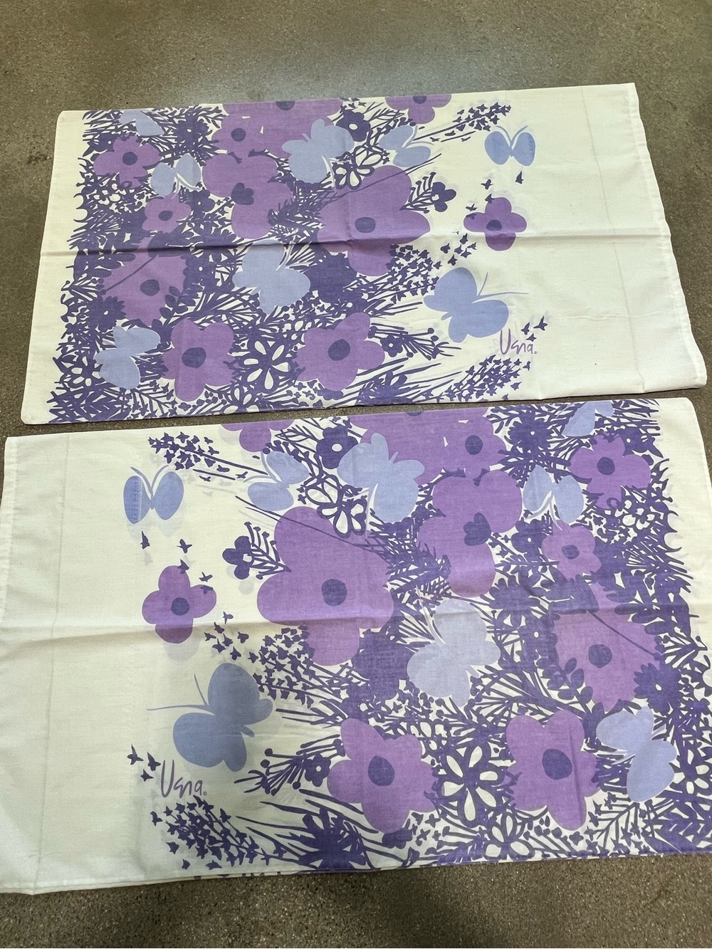 Vintage Vera Neumann 70s floral and butterfly king size pillowcases
